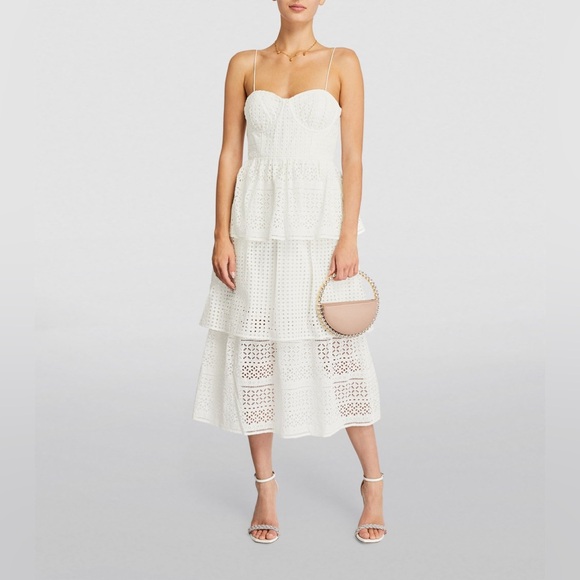 Self-portrait WHITE COTTON BRODERIE ANGLAISE MIDI DRESS - Picture 3 of 3